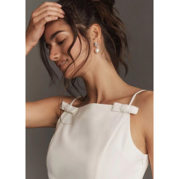 NWT Anthropologie Endless Rose White Bow-Strap Mini Sheath Dress, Size Large - Picture 2 of 12